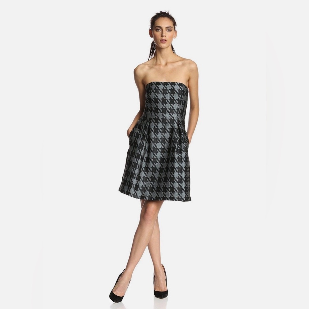 Trina Turk houndstooth dress strapless pockets cocktail formal 8